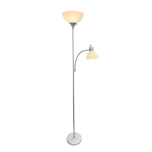 Simple Designs LF2000-SLV-LB 71.5" Traditional Floor Lamp with Adjustable Reading Light, LED Bulbs Included, Silver - color: Silver, size: Bulb Included, style: Bulb Included