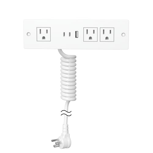 Drawer Outlet kit, Furniture Recessed Power Strip ETL Listed. White | Flush Mount Charging Station with (3) PD 20W USB Ports & (3) 15A Plug for Cabinet in Desk Electrical Outlet - color: White, size: 10 FT