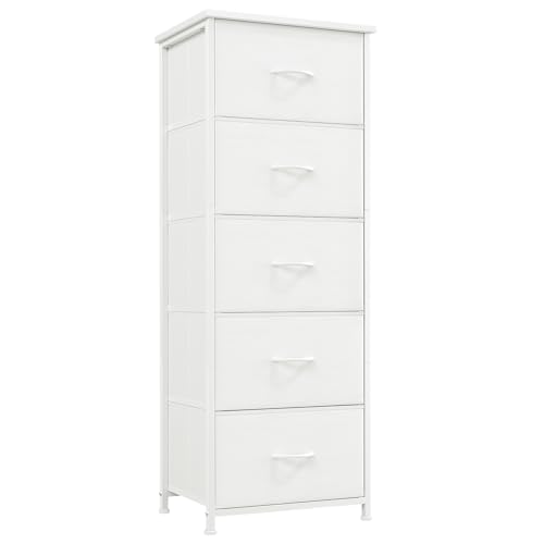 Somdot Tall Dresser for Bedroom, 5 Drawer Storage Cabinet, White - color: White, size: 11.8"D x 16.5"W x 45.1"H (5 Drawers)