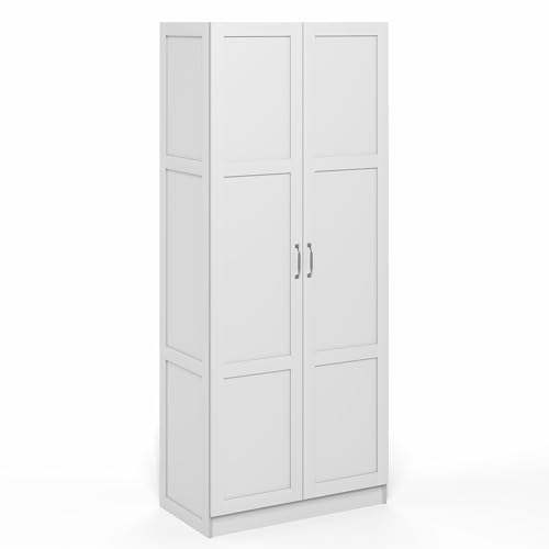 Furinno Robin Storage Cabinet, 4-Tier Pantry Cabinet with Adjustable Shelves, 30W with 2 Shaker-Doors, Kitchen Cabinet, Organization and Storage, for Pantry, Living Room, Home Office, White - size: Shaker Doors, 4-Tier