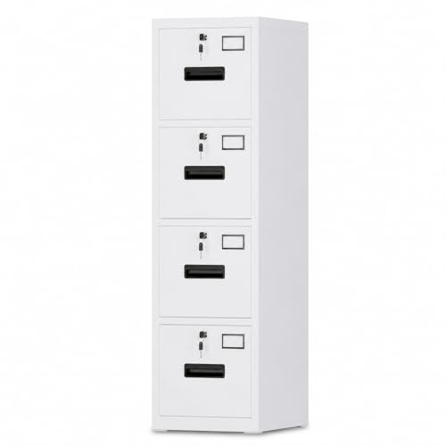 Garvee 4-Drawer White Metal File Cabinet with Individual Locks, Heavy-Duty Steel Vertical Filing Cabinet for A4, Letter & Legal Size Documents, Locking Storage Cabinet for Home Office & School - color: White, size: 4 Drawer