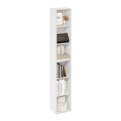 Furinno LUDER Book Shelf, 6-Tier Tall Modern Bookshelf, Bookcase with Open Shelves, 9.3 x 12 x 71, for Living Room, Bedroom, Home Office, White - color: White, size: 6-Tier, 12.1-Inch Width