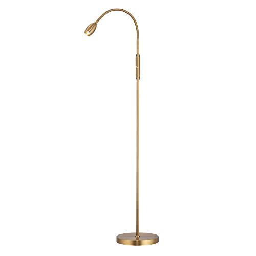 O’Bright Ray – Adjustable LED Beam Floor Lamp, Dimmable and Zoomable Spotlight, Flexible Gooseneck, Reading/Crafting Standing Lamp, Work Table Light, Antique Brass - color: Antique Brass