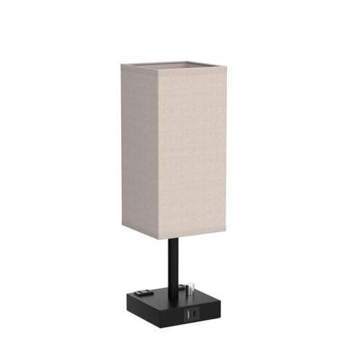 Bedside Table Lamps Set of 2 for Bedroom - Dimmable, USB C+A, 2 AC Outlets | Stepless Dimmable by Rotary Knob, 3000K LED Bulbs Included, Square Beige Linen Shade, Nightstand Lamp for Living Room, Desk - color: Beige