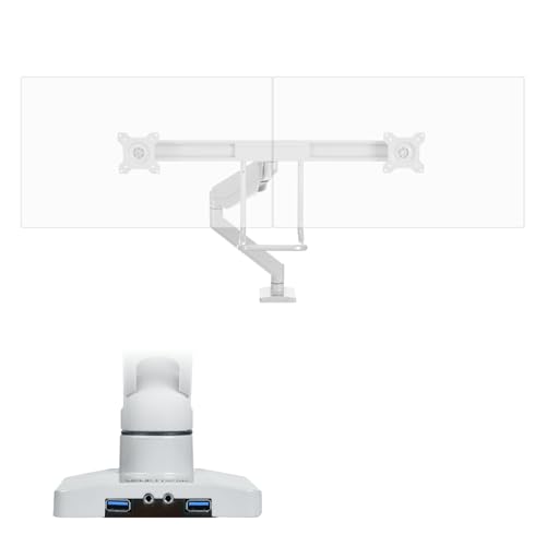UPLIFT DESK Crestview Align Dual Monitor Arm - Gas Spring Monitor Mount with Adjustment Handle & USB Ports, 13-32” Inch Displays, VESA Compatible, Clamp or Grommet Mounting, Fits Standing (White) - color: White, style: Dual Monitor Arm w/ Wiring Kit