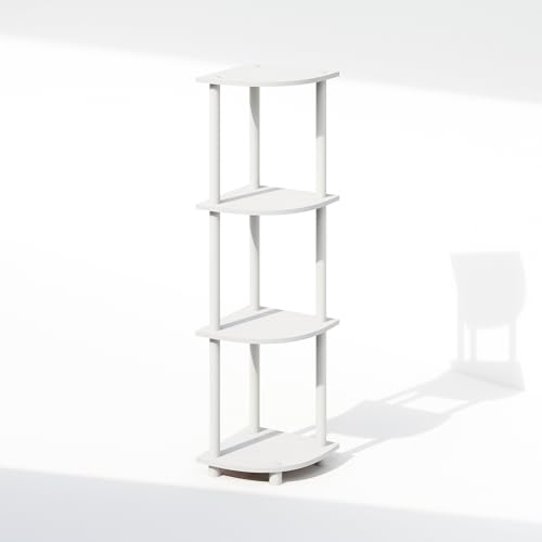 Furinno Turn-N-Tube Corner Shelf, 4-Tier Corner Bookshelf, White - color: White/White, size: 4-Tier
