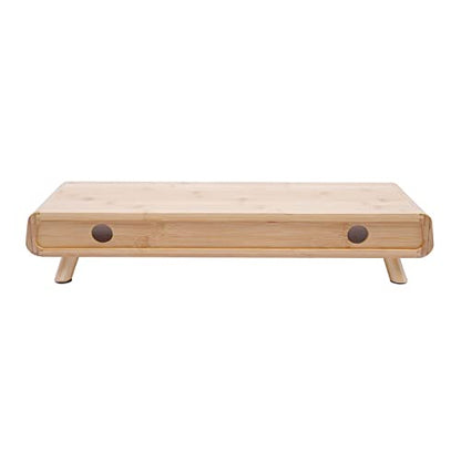 Bamboo Monitor Stand Riser with Drawer, 24 Inch No Assembly Required Desk Organizer, Ergonomic 4.5 Inch Height Wood Computer Stand for Laptop, Printer, Office Accessories