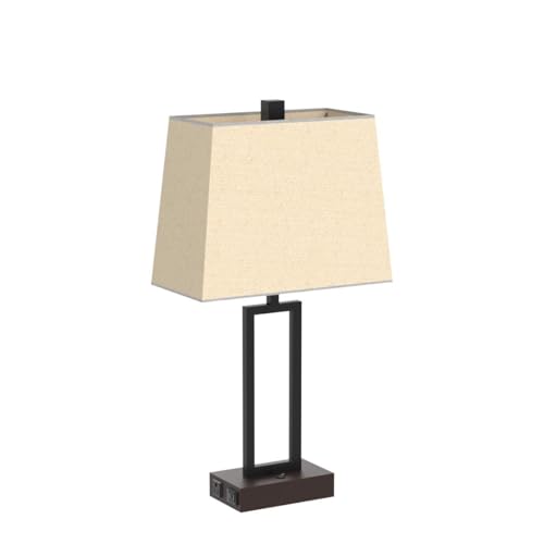 Lolikit Table Lamp for Bedroom Set of 2 with 2 USB Ports and AC Power Outlet, 23.5" Modern Bedside Lamp, Wood Nightstand Lamp with Linen Shade for Living Room Hotel Desk(LED Bulb Included) - color: Black