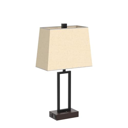 Lolikit Table Lamp for Bedroom Set of 2 with 2 USB Ports and AC Power Outlet, 23.5" Modern Bedside Lamp, Wood Nightstand Lamp with Linen Shade for Living Room Hotel Desk(LED Bulb Included) - color: Black