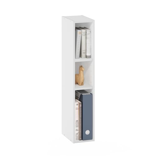 Furinno Fulda Book Shelf, 3-Tier Narrow Bookshelf, Bookcase with 6-in Width Storage Shelf, 9.3 x 5.9 x 31.5, for Living Room, Bedroom, Home Office, White - color: White, size: 3-Tier, 6-Inch Width