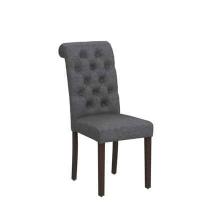 COLAMY Button Tufted Dining Chairs Set of 4, Accent Parsons Diner Upholstered Fabric Dining Room Stylish Kitchen Chairs with Solid Wood Legs and Padded Seat, Dark Grey - color: Dark Grey, size: set of 4