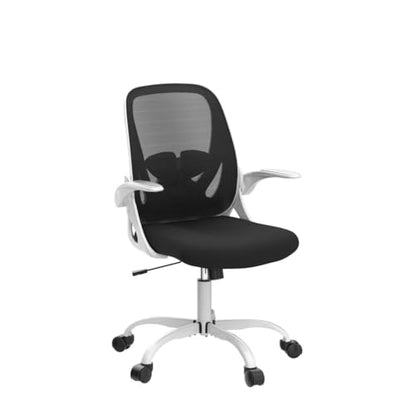 Office Chair Ergonomic Desk Chair with Flip up Armrests Swivel Breathable Desk Mesh Computer Chair with Adjustable Lumbar Support and Height for Conference Room (White) - color: White