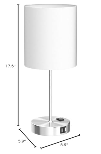 Lynnoland Set of 2 Touch White Table Lamps with 2 USB Ports & AC Outlet, 3-Way Dimmable Bedside Nightstand Lamps for Bedroom Living Room Nursery, 800 Lumens 5000K Daylight Bulbs Included - color: White & Brushed Nickel (Base) - 5000K