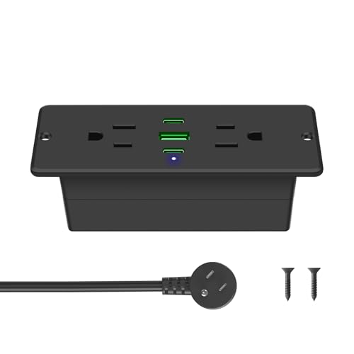 CCCEI Recessed Power Strip with Outlet and 45W USB C Ports, Furniture Flush Mount Power Strip, Small Desk Hidden Outlet for Conference Table, Nightstand, Black, 6FT. - size: 6FT, style: 45W_USB-C