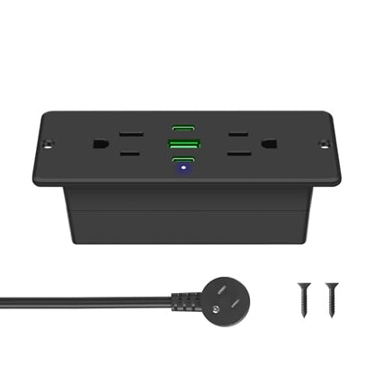 CCCEI Recessed Power Strip with Outlet and 45W USB C Ports, Furniture Flush Mount Power Strip, Small Desk Hidden Outlet for Conference Table, Nightstand, Black, 6FT. - size: 6FT, style: 45W_USB-C