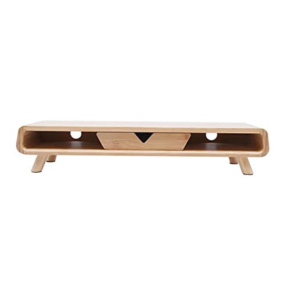 Bamboo Monitor Stand Riser with Drawer, 24 Inch No Assembly Required Desk Organizer, Ergonomic 4.5 Inch Height Wood Computer Stand for Laptop, Printer, Office Accessories