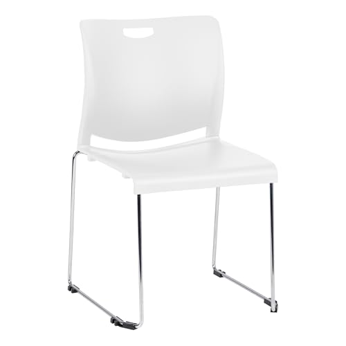 Stacking Sled Base Guest Chairs – Pack of 4 | Ergonomic Polypropylene Seat, Chrome Metal Frame, 275-lb Capacity | Stackable Waiting Room, Classroom, Office & Lobby Chairs - color: White