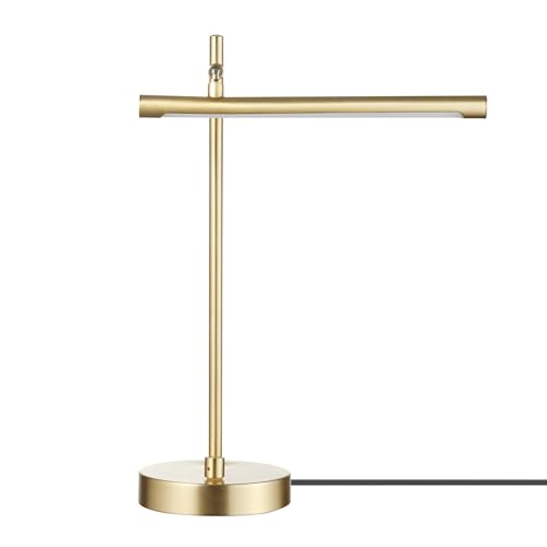 Globe Electric 52889 West 15" LED Integrated Desk Lamp, Matte Brass, 200 Lumens, Dimmer Rotary Switch - color: West, size: 15 inch