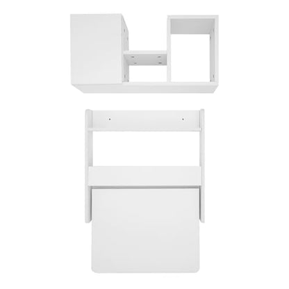 Wall Mounted Folding Table with Booksheves,Floating Desk with Bookcase,Wooden Fold Down Laptop Table for Small Space,Home Office, Bedroom,Study Room,Dorm,White - color: White