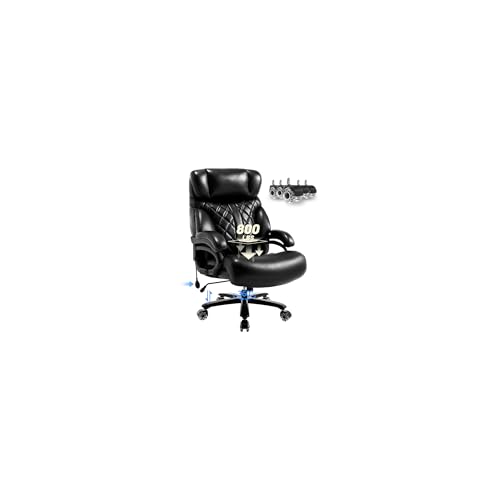 800LBS Big and Tall Office Chair for Heavy People, Extra Wide Seat and Adjustable Lumbar, Heavy Duty Executive Chair with High Back, Large Computer Desk Chair Comfortable for Home Office - color: Black