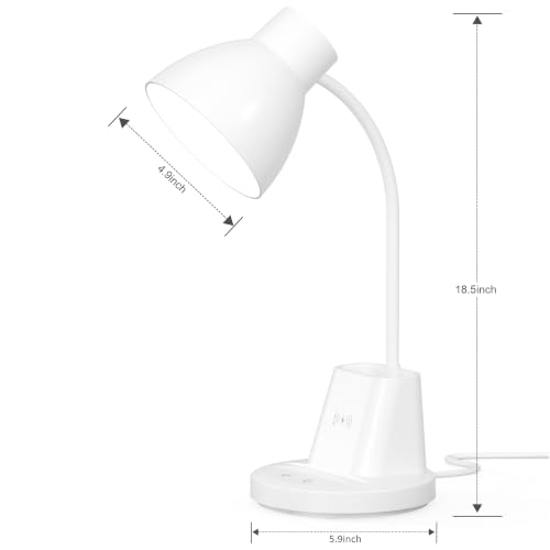 10W Wireless Charging LED Desk Lamp with Pen Holder, CRI 95, White - color: White