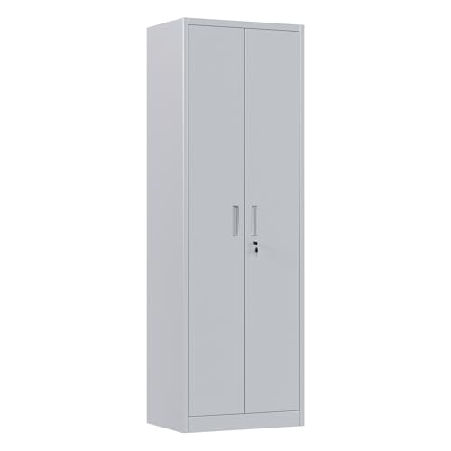 24" W Slim Metal Garage Storage Cabinet,Lockable Steel Narrow Storage Cabinet with 4 Adjustable Shelves,Assembly Required, Warehouse,Office,Home, Gray - color: Grey, size: 15.75" D × 23.62" W × 70.87" H.