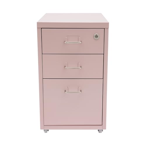 CNCEST 2-Drawer Vertical Metal File Cabinet Pink Lockable Rolling Casters | Steel Body with Smooth Extension Slides Compact Unit Fits Under Desks in Home Offices Quick Assembly Space-Saving Design - color: Pink