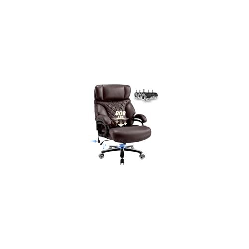 800LBS Big and Tall Office Chair for Heavy People, Extra Wide Seat and Adjustable Lumbar, Heavy Duty Executive Chair with High Back, Large Computer Desk Chair Comfortable for Home Office - color: Brown