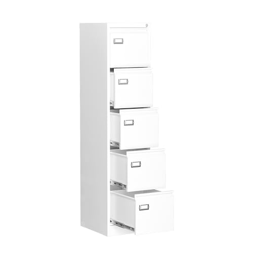 5 Drawer File Cabinet, Filing Cabinets for Home Office, Vertical File Cabinet with Lock, 61.6" H Locking File Cabinet for A4 Legal/Letter, Assembly Required (White) - color: White, size: 5 Drawer (Stationary)