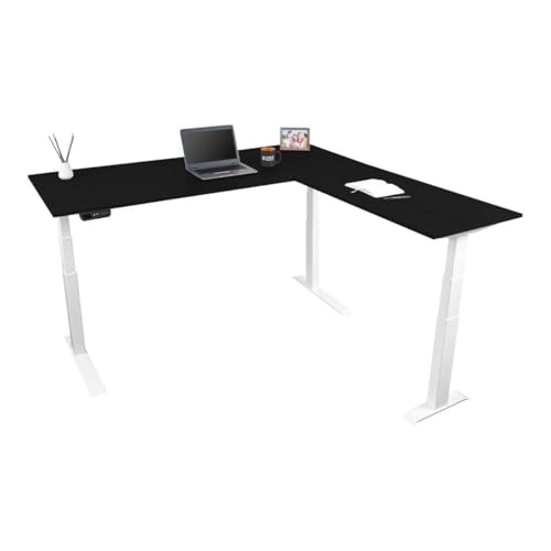 Stand Up Desk Store Triple Motor Electric L-Shaped Corner Standing Desk with EZ Assemble Frame (White Frame/Black Top, 71" W x 71" D) - color: White Frame/Black Top