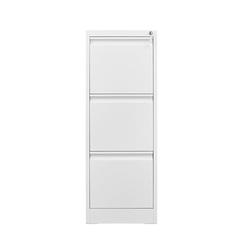 3 Drawer Vertical File Cabinet with Lock, White Metal Filing Cabinet