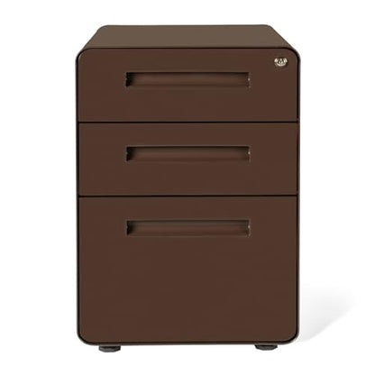 Laura Davidson Furniture Stockpile 3 Drawer File Cabinet with Lock - Under Office Desk Metal Filing Cabinet, Legal/Letter File Folders, Wheels and Stationary Feet, Pre-Assembled, Dark Brown - color: Dark Brown