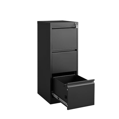 GarveeHome 3 Drawer Vertical File Cabinet with Lock, Black Metal Filing Cabinet with Drawers for Home Office, Lockable Storage Cabinet Hanging Letter Size/Legal Files