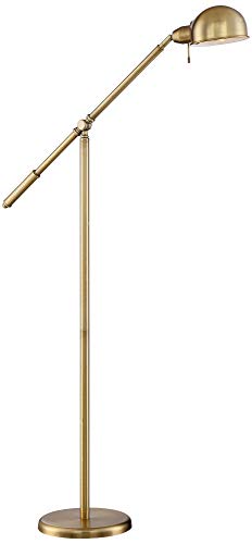 Dawson Antique Brass Adjustable Boom Arm Pharmacy 55" Tall Floor Lamp | Traditional Farmhouse Task Light Standing Metal Balance Gold Shade Decor for Living Room Reading House Bedroom