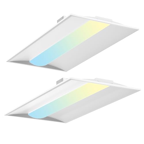 2x4 FT LED Center Basket Troffer Panel Light, 5CCT Color Tunable 3000-6500K, Watt Adjustable 30/40/50/60/72W, 0-10V Dimmable Drop Ceiling Lights, 120-277V-ETL Qualified, 2-Pack - size: 2X4 2Pack