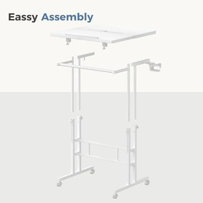 DUMOS Rolling Standing Desk, Sit Stand Desk, Computer Cart | Manual Height Adjustable, Split Top Mobile, Laptop Workstation, Portable Home Office, Walking Pad Study Surface, Modern White - color: Modern White