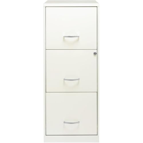 Scranton & Co 18" Deep 3 Drawer Metal Vertical Filing Cabinet, Letter Size, Locking, Home Office, in Pearl White