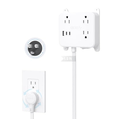 TROND 360 Rotating Plug Power Strip, 1.5FT Short Extension Cord with USB - size: 1.5FT