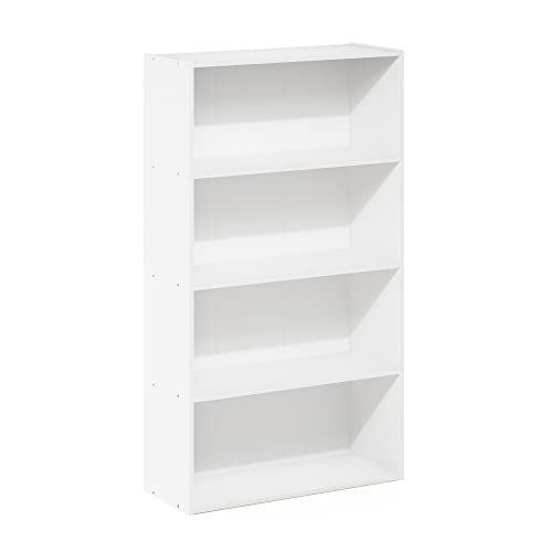 Furinno PASIR Book Shelf, 4-Tier Bookshelf, Bookcase with Open Shelf, 9.4 x 23.6 x 41.7, for Living Room, Bedroom, Home Office, White - color: White, size: 4-Tier