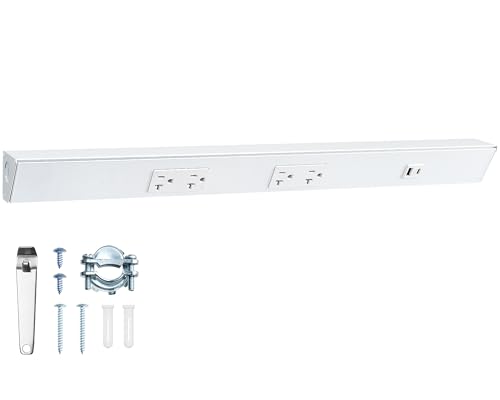 24 in Under Cabinet Power Strip Hardwired, 20 Amp | 2 Standard TR Outlets with USB-A & USB-C, Modular Extension System (No Cutting), Aluminum Housing, 125V 20A, ETL Listed - color: White, size: 1 Pack