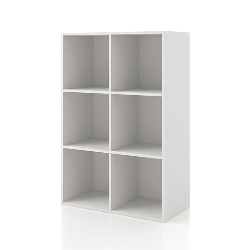 Homes: Inside + Out Apexa 6-Cube Storage Organizer Shelves, Stackable Wood Bookcase Fits Cubby Bins for Organization, Dorm Teen Room Decor & Home Office, White - color: White, size: 6-cube