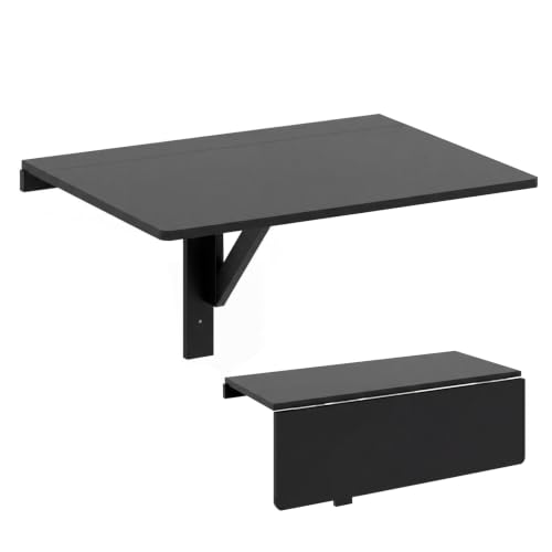 Tangkula 31.5" Wall Mounted Folding Desk, Drop-Leaf Floating Desk with Spacious Surface, Space-Saving Foldable Wall Table for Study, Bedroom, Laundry, Balcony & Small Spaces - color: Black