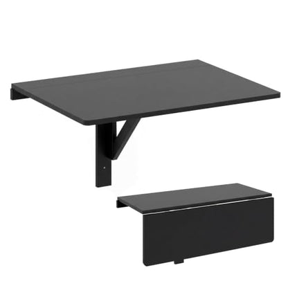 Tangkula 31.5" Wall Mounted Folding Desk, Drop-Leaf Floating Desk with Spacious Surface, Space-Saving Foldable Wall Table for Study, Bedroom, Laundry, Balcony & Small Spaces - color: Black