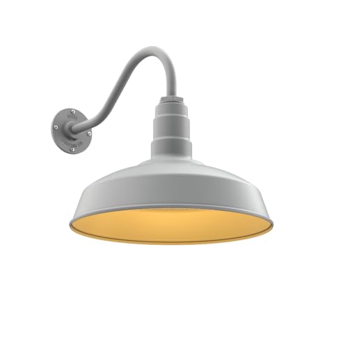 16" Gooseneck Barn Light Outdoor | Farmhouse Exterior | Modern Gray/Brass - color: Modern Gray / Brass, size: 16" Gooseneck
