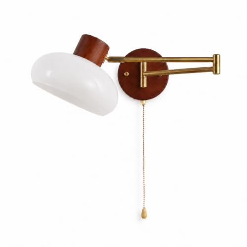 KCO Gold Swing Arm Wall Sconce with Pull Chain 7.9” Milk Glass Reading Lamp - color: 20cm White