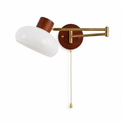 KCO Gold Swing Arm Wall Sconce with Pull Chain 7.9” Milk Glass Reading Lamp - color: 20cm White