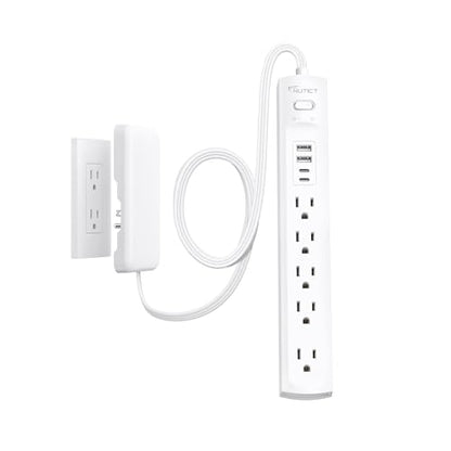 Flat Plug Surge Protector Power Strip, Outlet Cover Extension Cord 6ft - size: 5AC(6FT-3Prong)