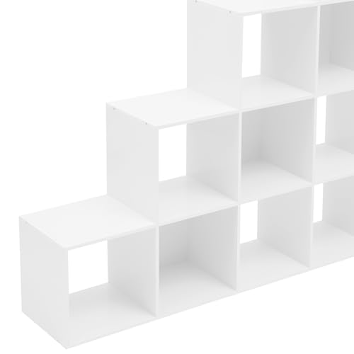 5-Tier Stepped Bookshelf, 15 Cube Storage Organizer, Freestanding Ladder Bookcase, L-Shaped Corner Shelf, Room Divider Shelf, 57.5" Tall Modern Display Shelf for Home Office Living Room - size: 15 Cubes/L-Shaped