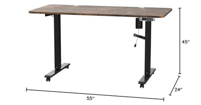 farexon 55 x 24inch Electric Standing Desk Adjustable Height with Power Outlets, Stand up Desk with Wheels,Outlets, Mouse Pad, Preset Heights Home Office Gaming Computer Workstations Table（Brown） - color: Brown, size: 55 x 24''-Outlets