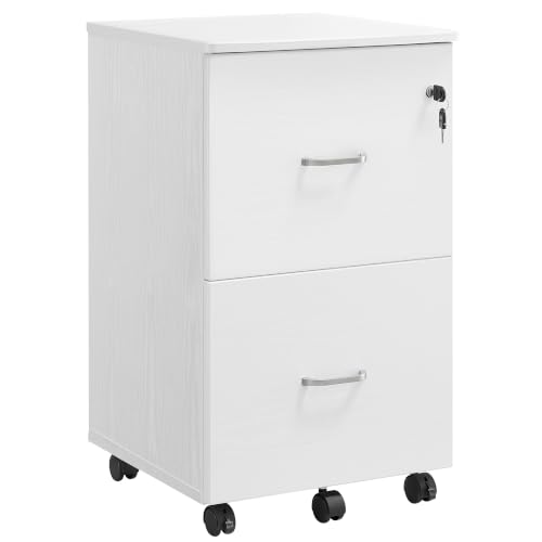 VASAGLE 2-Drawer File Cabinet, Small Rolling, Locking, Printer Stand - color: Snow White, size: with Lock